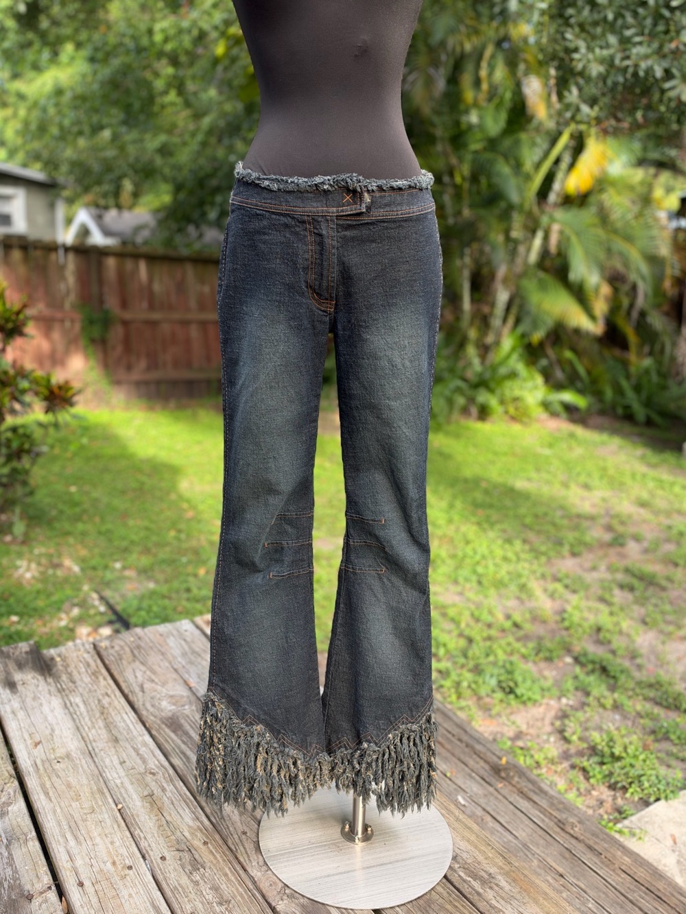90s 2000s Y2K Bebe Denim Fringe Low Rise Jeans